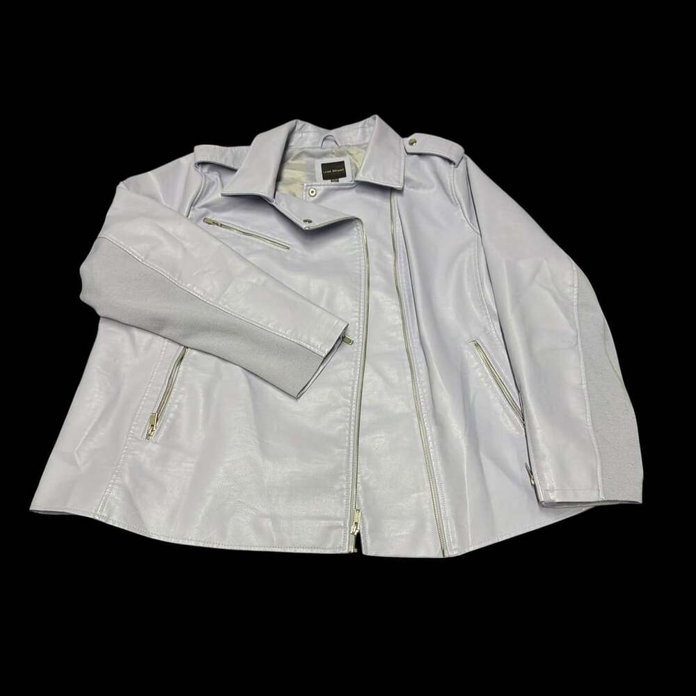 Lane Bryant Light Blue Faux Leather Moto Biker Jacket Size 26/28